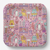 Niedlicher Cartoon Chat Collection auf rosa Pappteller (Vorderseite)