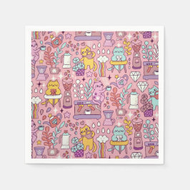 Niedlicher Cartoon Chat Collection auf rosa Serviette