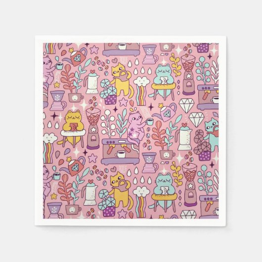Niedlicher Cartoon Chat Collection auf rosa Serviette (Vorderseite)