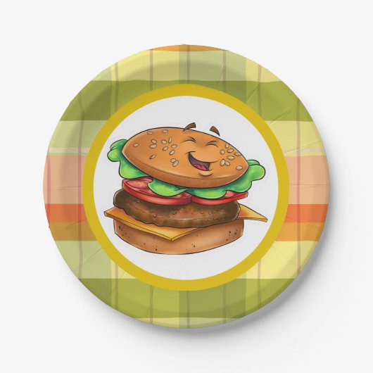 Niedlicher Cartoon Cheeseburger Plate Pappteller (Vorderseite)