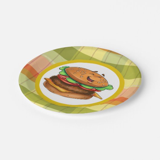 Niedlicher Cartoon Cheeseburger Plate Pappteller (Schrägansicht)