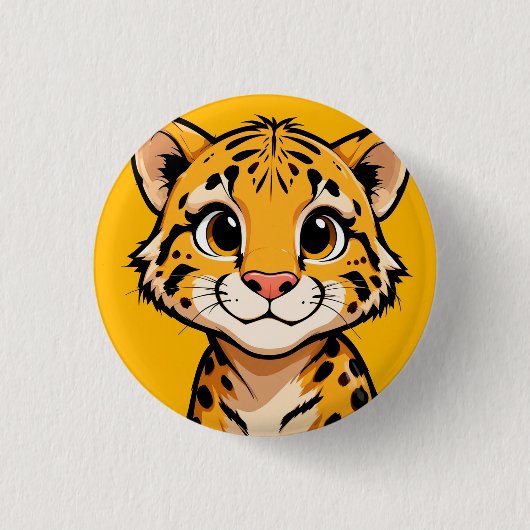 Niedlicher Cartoon Cheetah Cub Illustration Button (Vorderseite)
