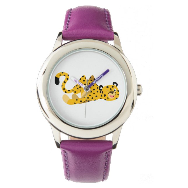 Niedlicher Cartoon Cheetah Watch Armbanduhr (Vorderseite)