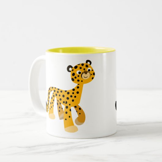 Niedlicher Cartoon Cheetah Zweifarbige Tasse (Vorderseite Links)