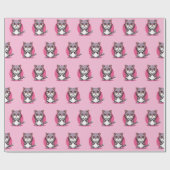 Niedlicher Cartoon Chibi Kawaii Cat auf rosa Geschenkpapier (Flach)