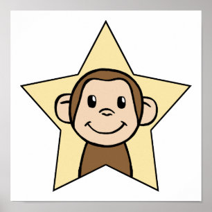 Niedlicher Cartoon Clip Art Monkey mit Grinsen Smi Poster