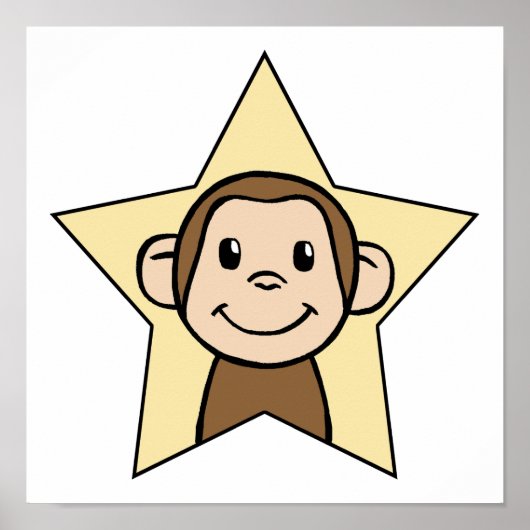 Niedlicher Cartoon Clip Art Monkey mit Grinsen Smi Poster (Vorne)