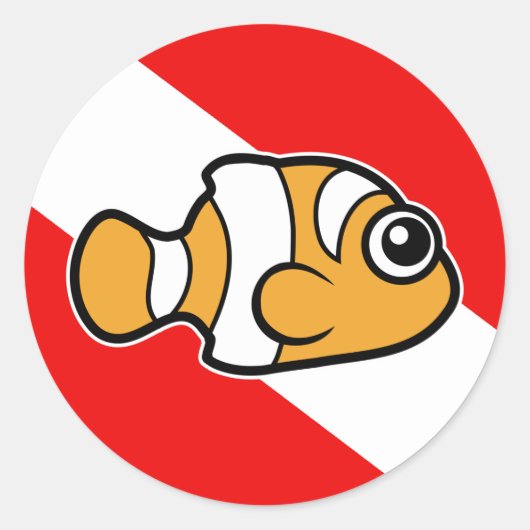 Niedlicher Cartoon Clownfish Diving Flag Runder Aufkleber (Vorderseite)