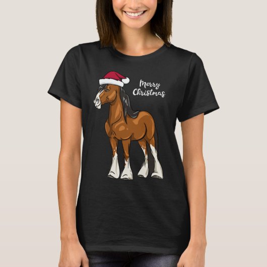 Niedlicher Cartoon Clydesdale Entwurf Weihnachten T-Shirt (Vorderseite)