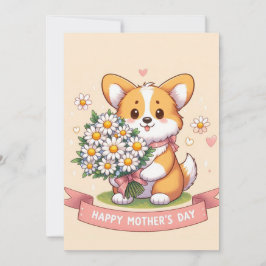Niedlicher Cartoon Corgi mit Daisies Happy Mother  Feiertagskarte