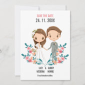 Niedlicher Cartoon Couple floral Save the Date (Vorderseite)