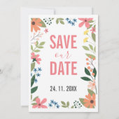Niedlicher Cartoon Couple floral Save the Date (Rückseite)