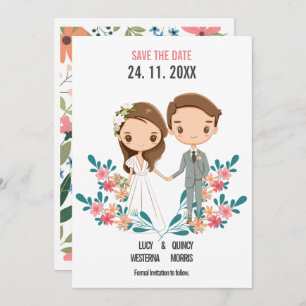 Niedlicher Cartoon Couple floral Save the Date