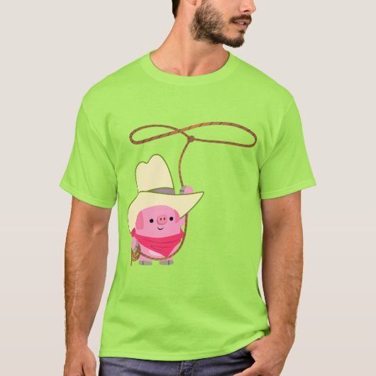 Niedlicher Cartoon Cowboy Pig mit Lariat T - Shirt (Vorderseite)