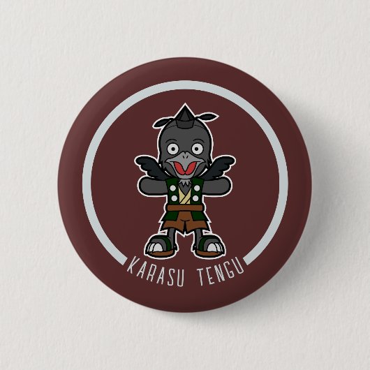 Niedlicher Cartoon Crow Tengu | Japanisch Yokai Button (Vorderseite)