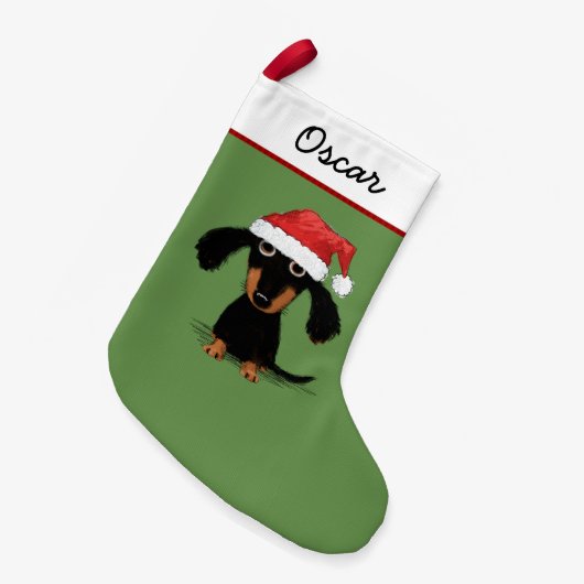 Niedlicher Cartoon Dackel Funny Dackel Hund Urlaub Kleiner Weihnachtsstrumpf (Vorderansicht (hängend))