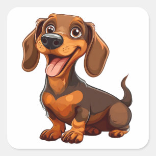 Niedlicher Cartoon Dackel Hund Quadratischer Aufkleber