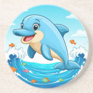Niedlicher Cartoon-Delfin plantscht im Wasser Getränkeuntersetzer