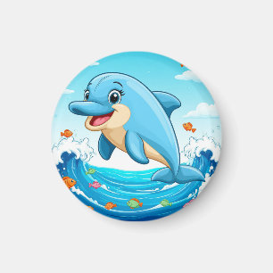 Niedlicher Cartoon-Delfin plantscht im Wasser Magnet