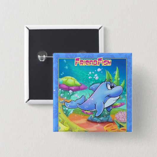 niedlicher Cartoon-Delphin auf Knopfdruck Button (Vorne & Hinten)