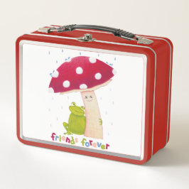 Niedlicher Cartoon, der Frosch und Pilze im Regen Metall Brotdose