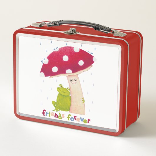 Niedlicher Cartoon, der Frosch und Pilze im Regen Metall Brotdose (Vorderseite)