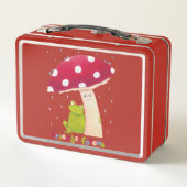 Niedlicher Cartoon, der Frosch und Pilze im Regen Metall Brotdose (Rückseite)