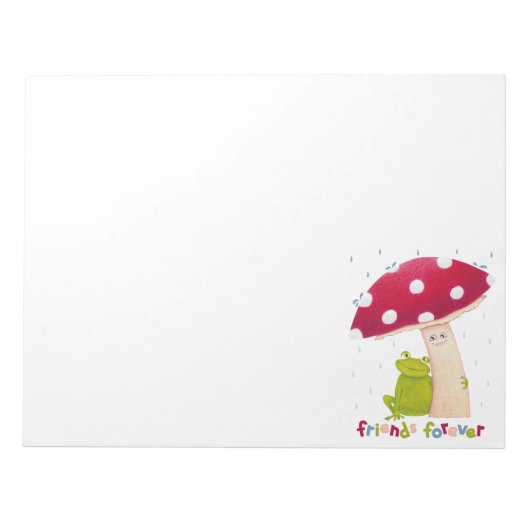 Niedlicher Cartoon, der Frosch und Pilze im Regen  Notizblock (Vorderseite)