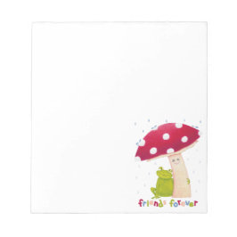 Niedlicher Cartoon, der Frosch und Pilze im Regen  Notizblock