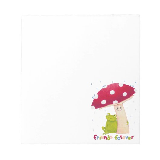 Niedlicher Cartoon, der Frosch und Pilze im Regen  Notizblock (Vorderseite)