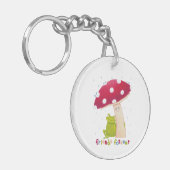 Niedlicher Cartoon, der Frosch und Pilze im Regen Schlüsselanhänger (Vorderseite links)