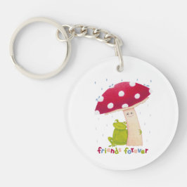 Niedlicher Cartoon, der Frosch und Pilze im Regen Schlüsselanhänger