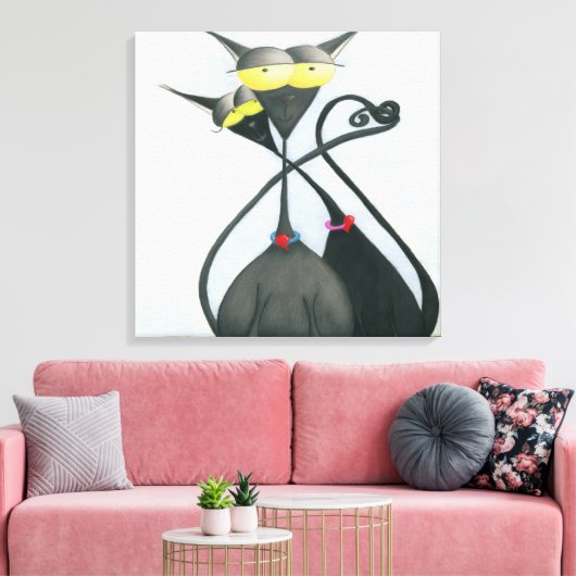 Niedlicher Cartoon der Katze Leinwanddruck (Insitu (Wohnzimmer))