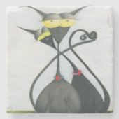 Niedlicher Cartoon der Katze Steinuntersetzer (Vorderseite)