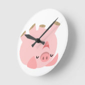 Niedlicher Cartoon, der über Schwein-Uhr rollt Runde Wanduhr (Winkel)