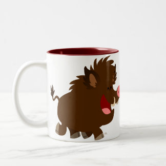Niedlicher Cartoon, der wilder Eber-Tasse strahlt Zweifarbige Tasse