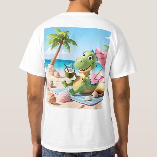 Niedlicher Cartoon Dinosaur Entspannen am BeachT-S T-Shirt (Rückseite)