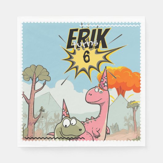 Niedlicher Cartoon Dinosaur Geburtstag Serviette (Vorderseite)