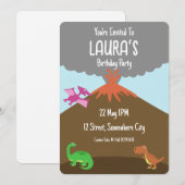 Niedlicher Cartoon Dinosaur Geburtstagsausweis Einladung (Vorne/Hinten)