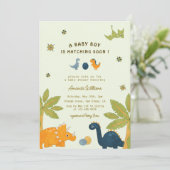 Niedlicher Cartoon Dinosaur Kinderdusche Einladung (Stehend Vorderseite)