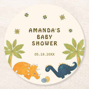 Niedlicher Cartoon Dinosaur Kinderdusche Runder Pappuntersetzer