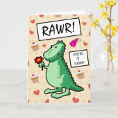 Niedlicher Cartoon Dinosaur Roar Happy 1. Geburtst Karte (Gelbe Blume)
