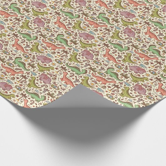 Niedlicher Cartoon Dinosaur Vintages Muster Geschenkpapier (Ecke)