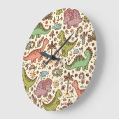 Niedlicher Cartoon Dinosaur Vintages Muster Große Wanduhr (Winkel)