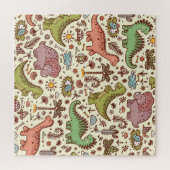 Niedlicher Cartoon Dinosaur Vintages Muster Puzzle (Horizontal)