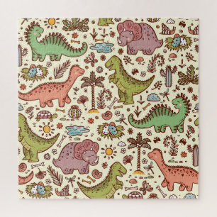Niedlicher Cartoon Dinosaur Vintages Muster Puzzle