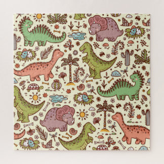 Niedlicher Cartoon Dinosaur Vintages Muster Puzzle