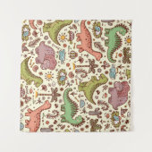 Niedlicher Cartoon Dinosaur Vintages Muster Wandteppich (Vorderseite (Horizontal))