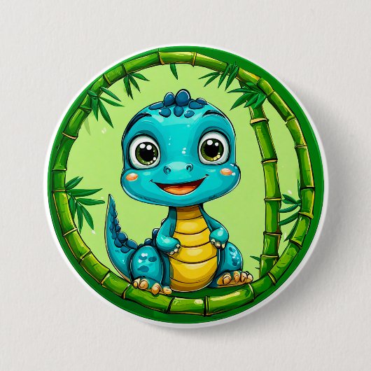 Niedlicher Cartoon Dinosaurier Button (Vorderseite)