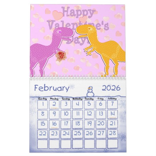 Niedlicher Cartoon-Dinosaurier-Kalender für Kinder Kalender (Feb 2026)